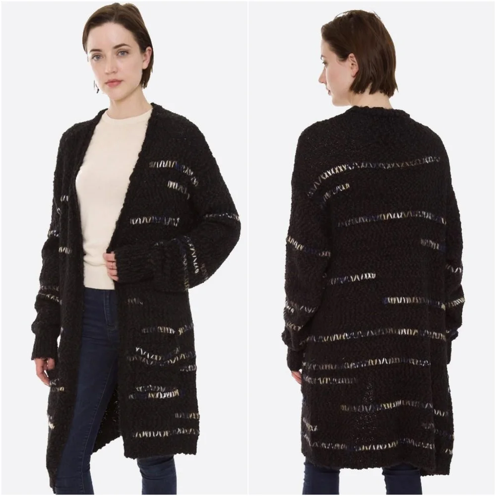 NEW! Janice Apparel Cozy Popcorn Knit Cross Stitch Pattern Cardigan Sweater OSFM